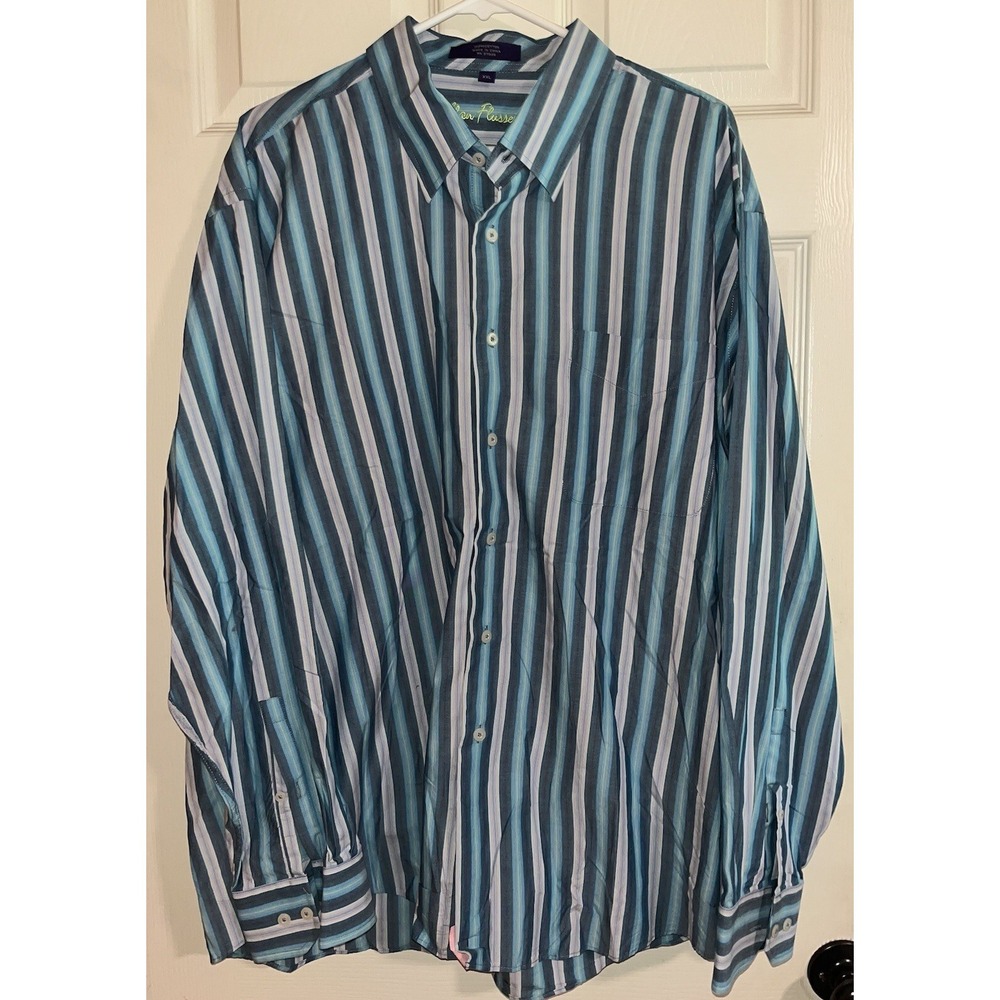 Alan Flusser‎ Button Adult Xxl Mens Multicolor Stripe Long Sleeve Shirt Spring